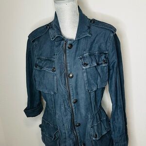 Free People Blue Utility Jacket with Structured Shoulders